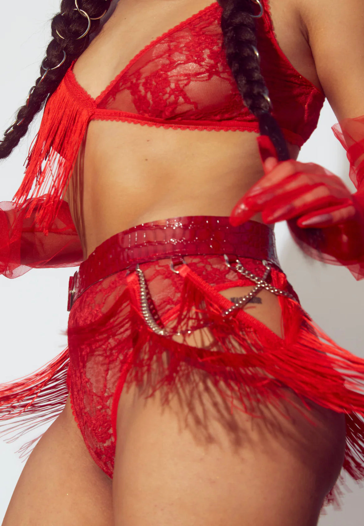 Red Mujer Divina Fringe & Chain Belt