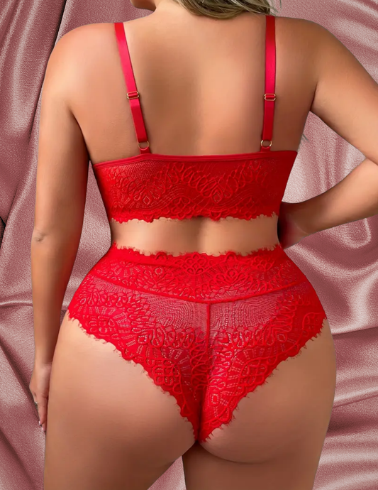 Red Rose Bralette Plus Size 2pc set