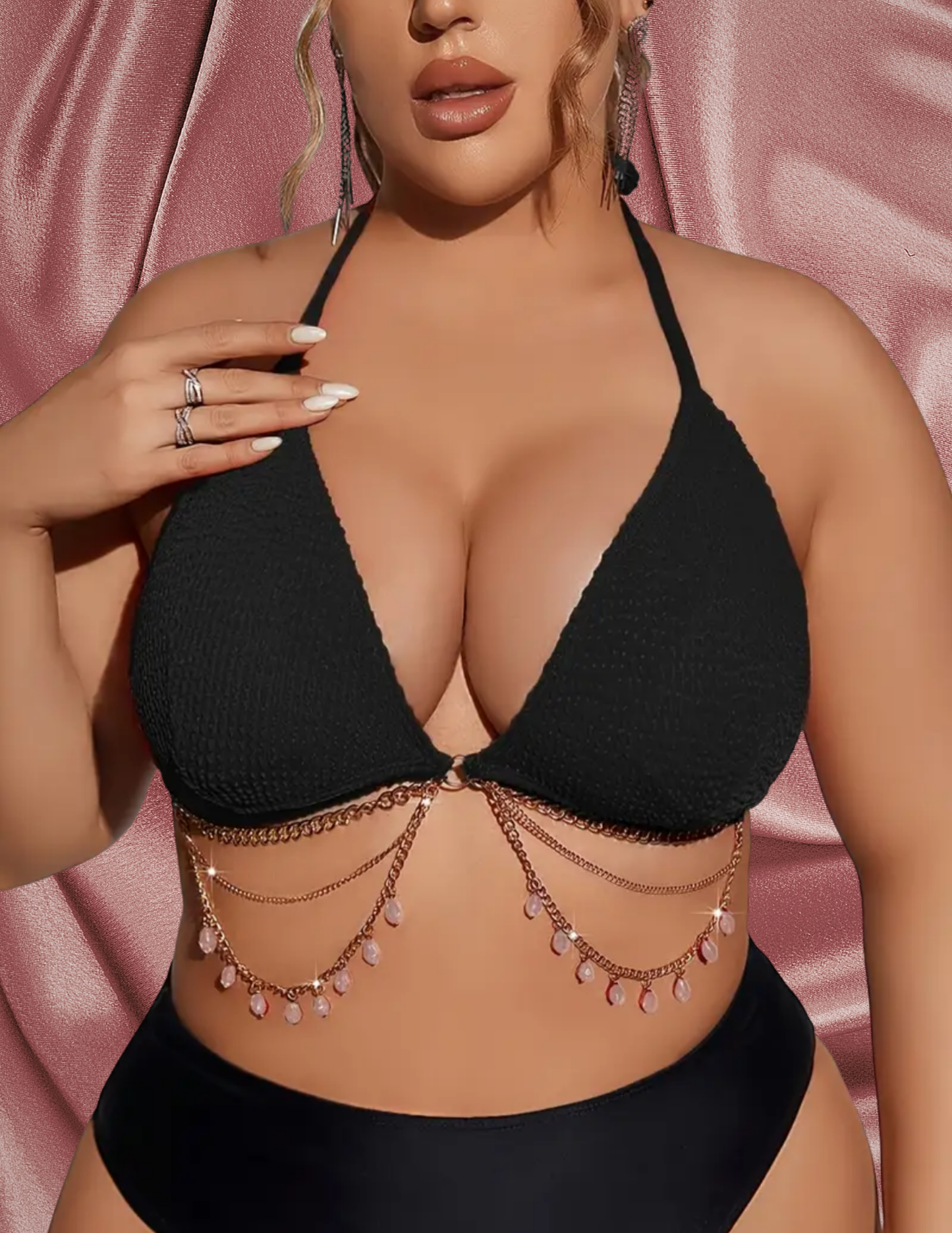 Black Crystal Plus Size 2pc Swim Set