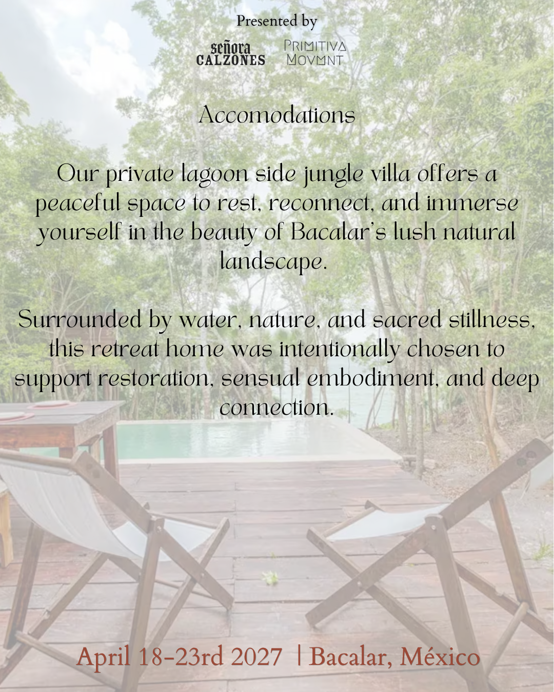 April 2027 Hijas Del Agua 4 Day/5 Night Retreat