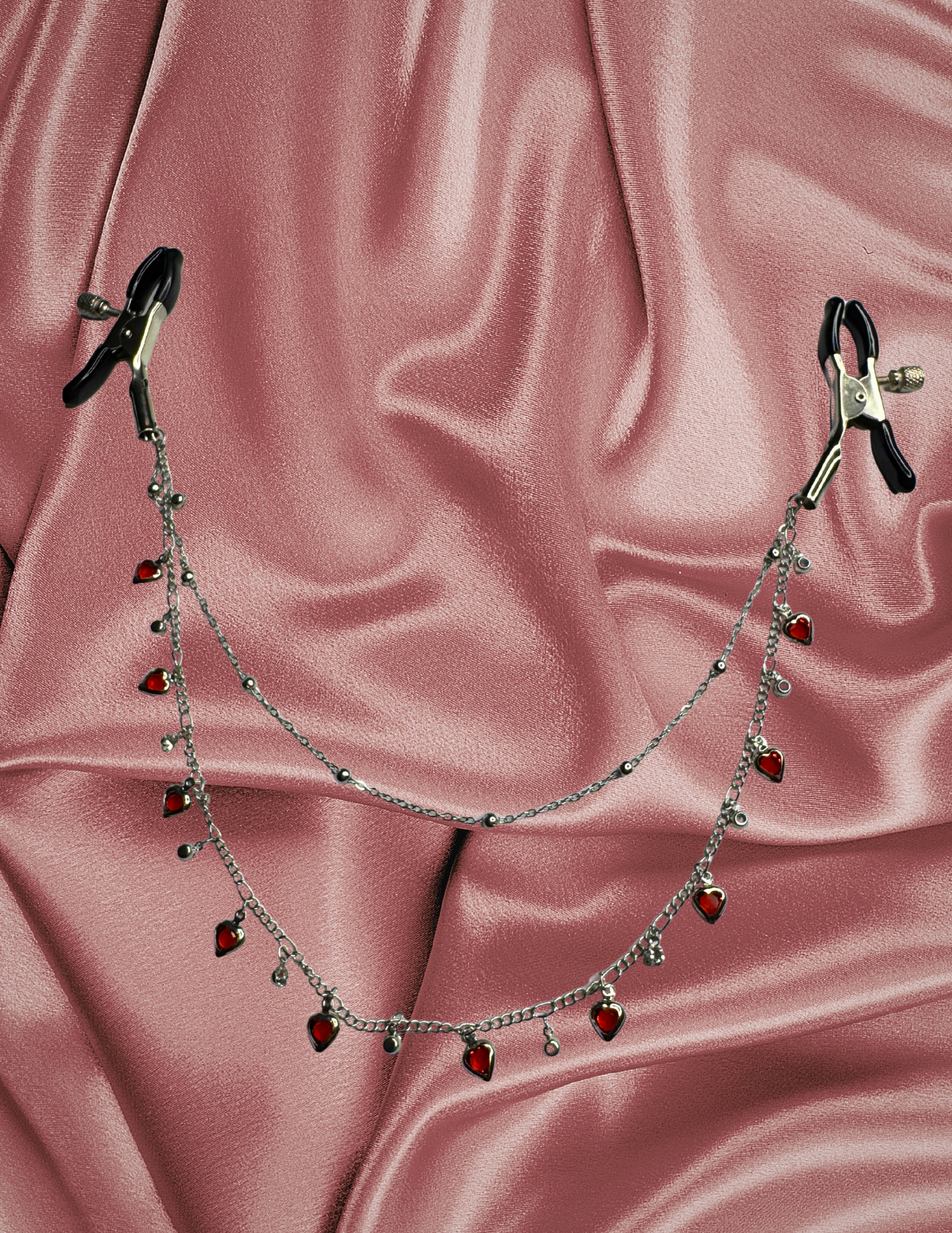 Crystal Heart Chain Nipple Clamps