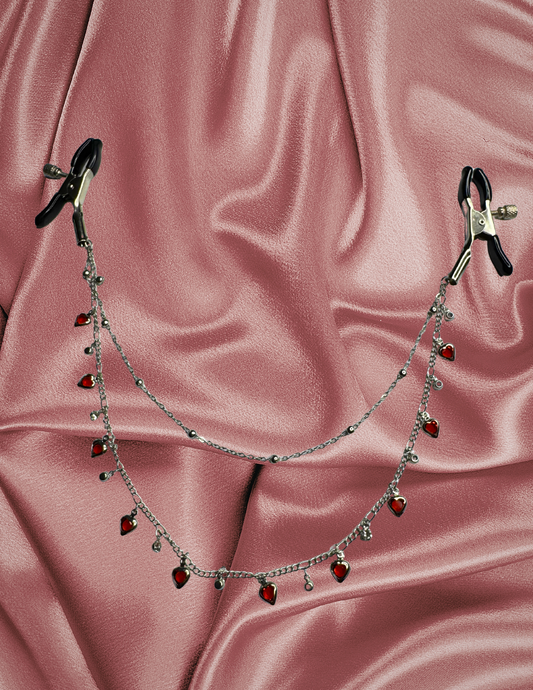 Crystal Heart Chain Nipple Clamps