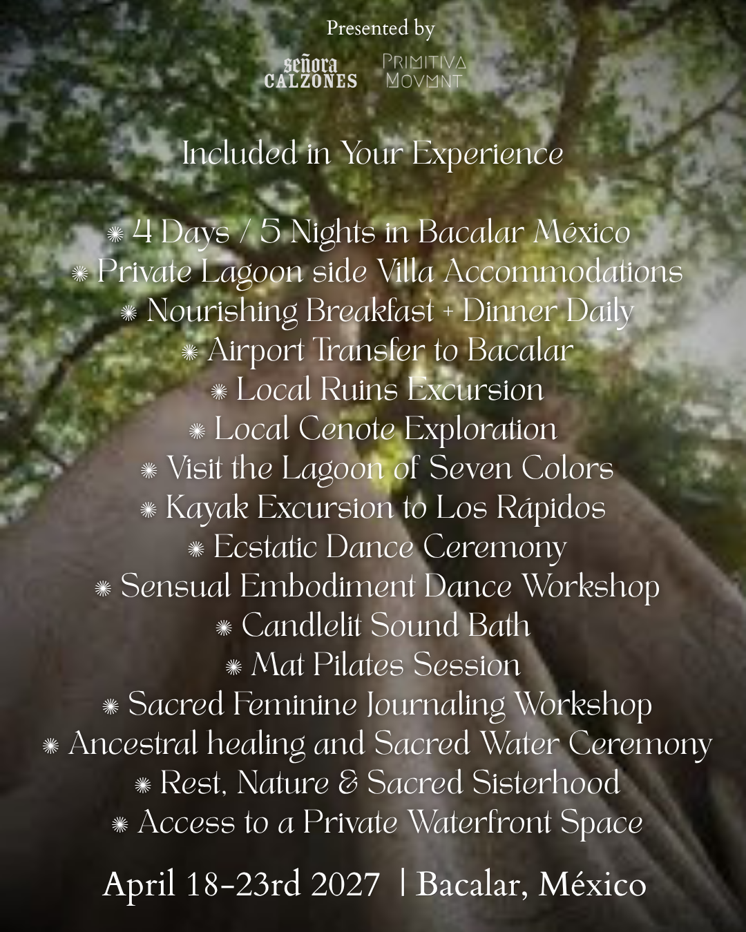 April 2027 Hijas Del Agua 4 Day/5 Night Retreat