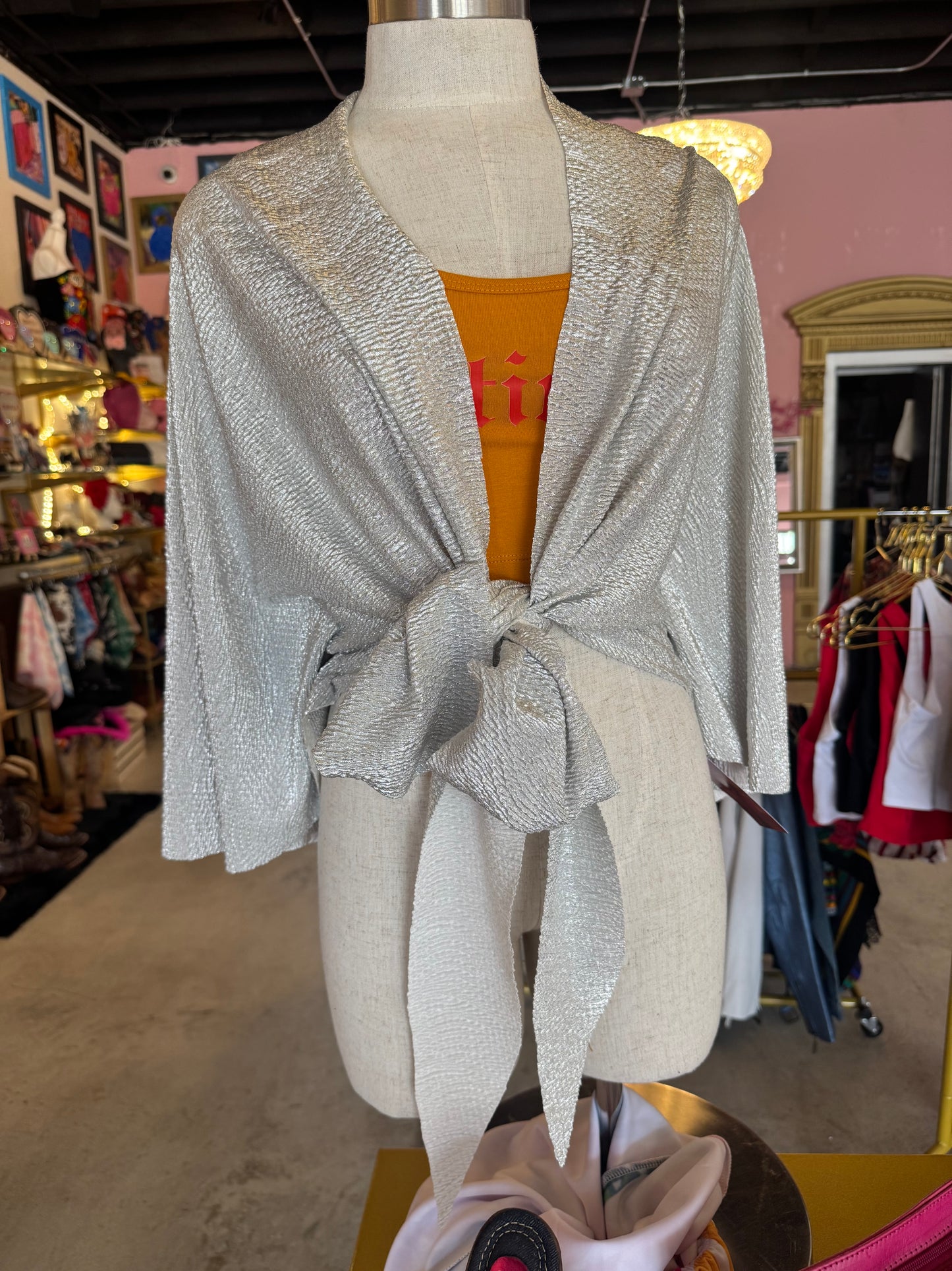Silver Metallic Mariposa Top