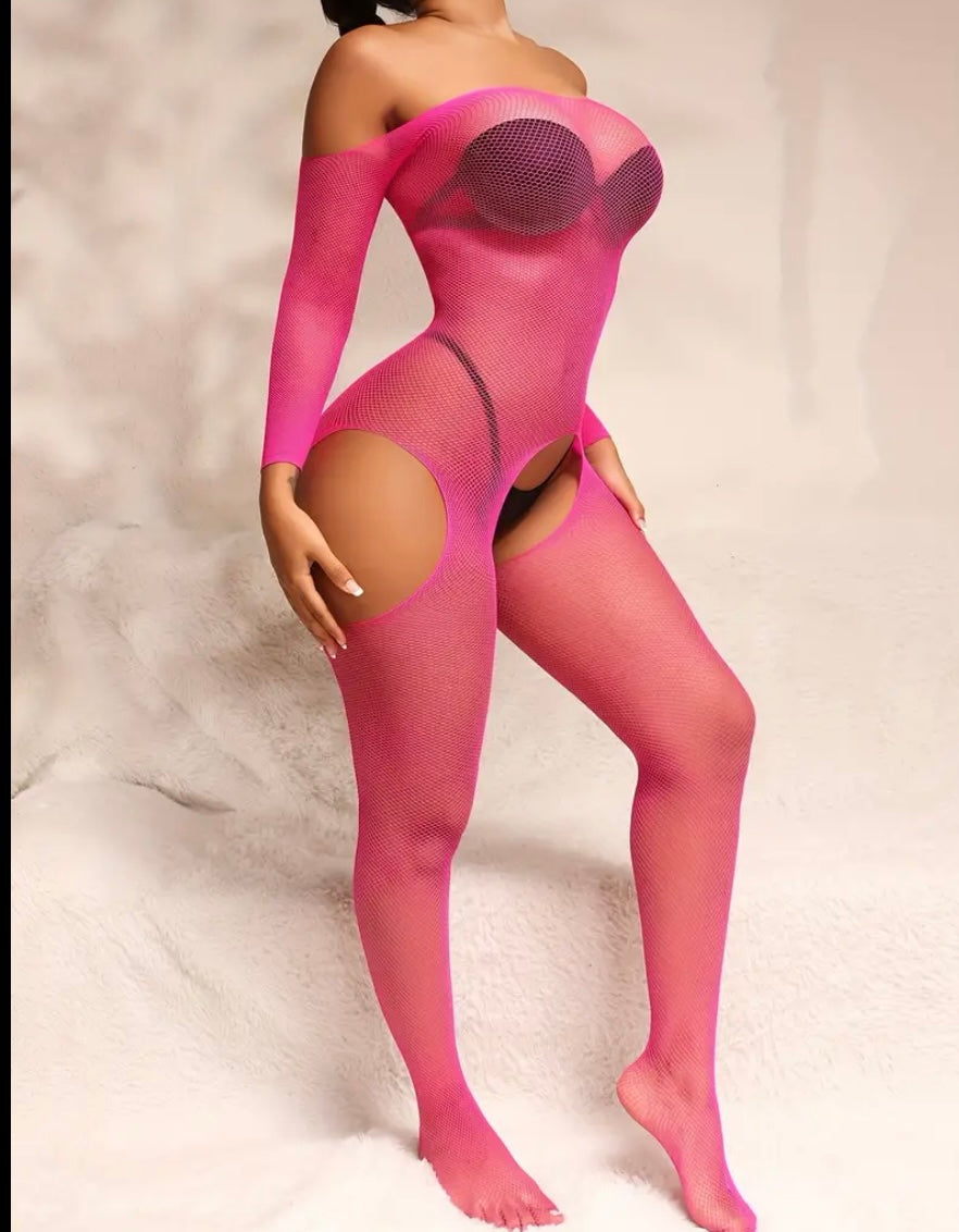 Pink Cheeky Fishnet Bodystocking