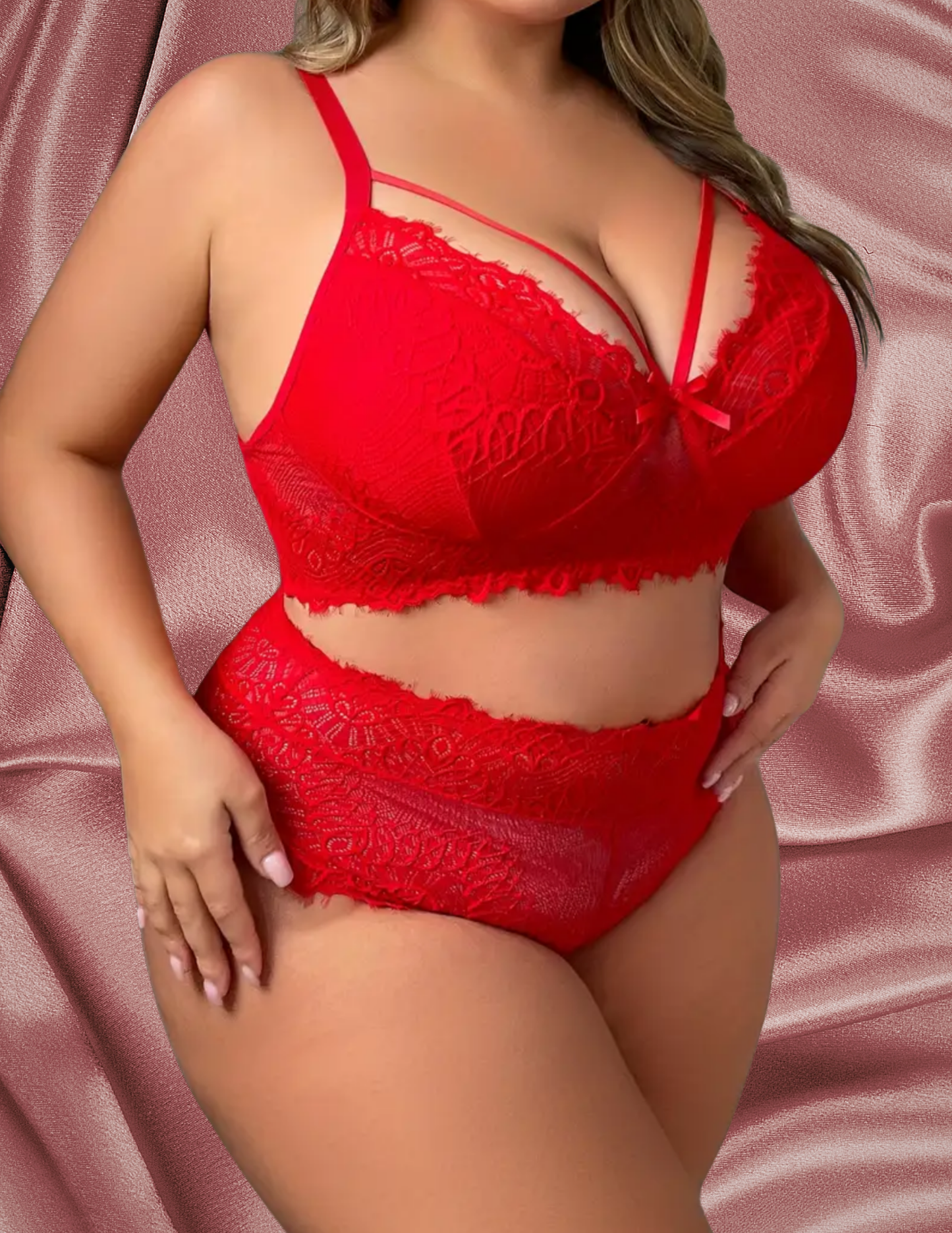 Red Rose Bralette Plus Size 2pc set