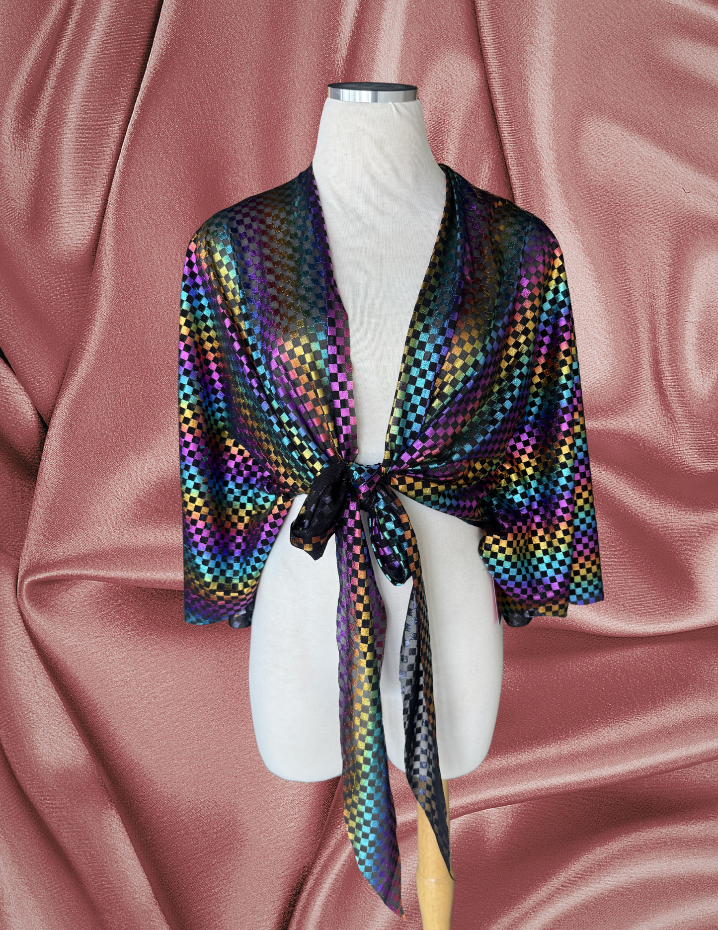 Rainbow Checkered Mariposa Wrap Top
