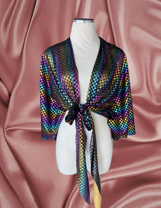 Rainbow Checkered Mariposa Wrap Top