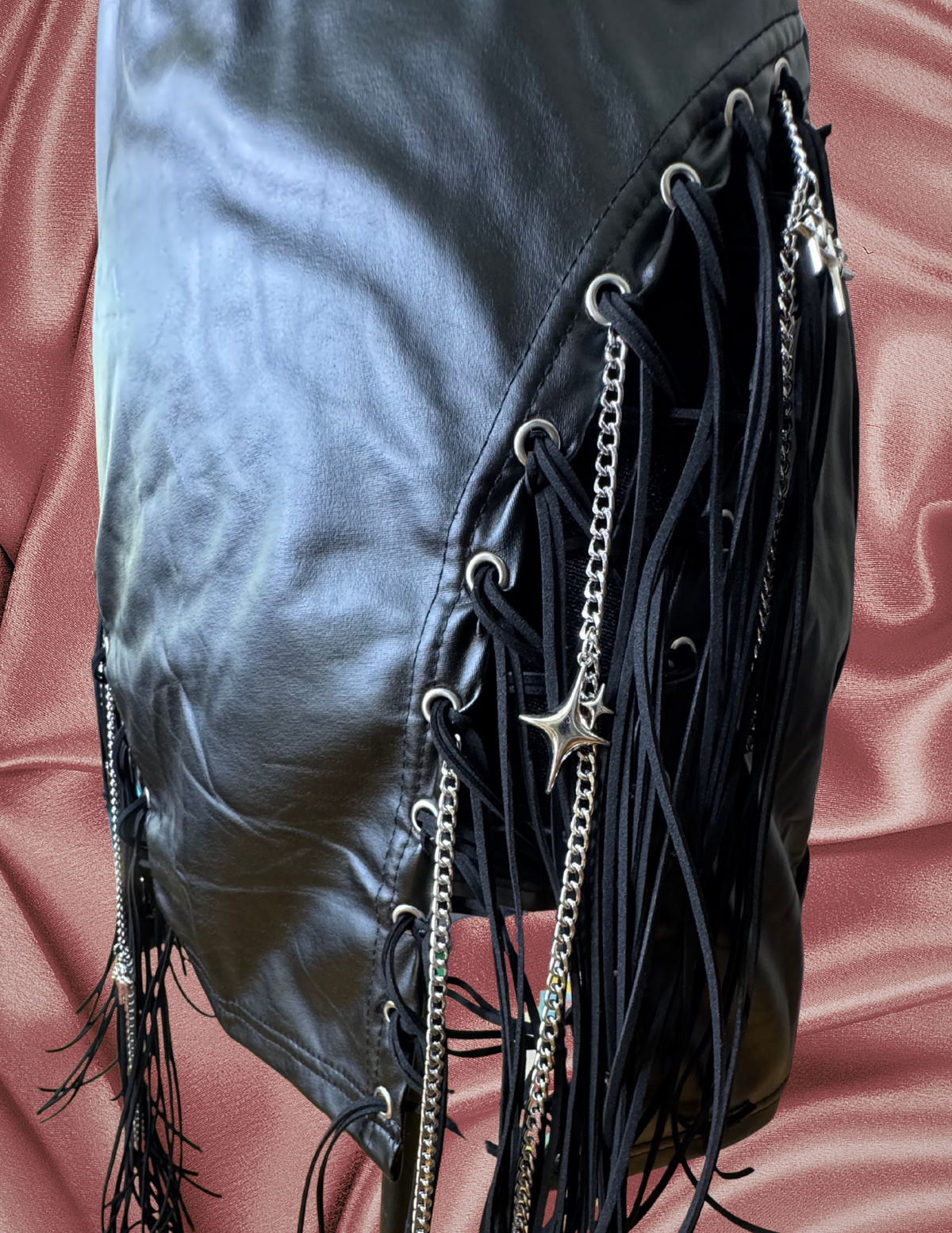Baddie Faux Leather Fringe Skirt