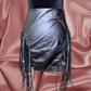 Baddie Faux Leather Fringe Skirt