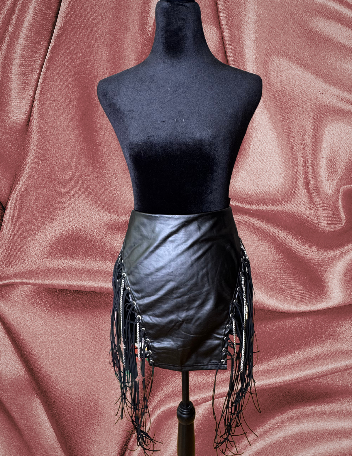 Baddie Faux Leather Fringe Skirt