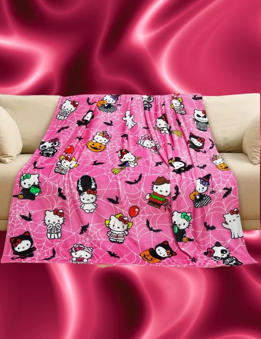 Spooky Hello Kitty Blanket Pink