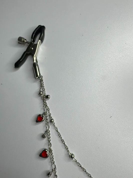 Crystal Heart Chain Nipple Clamps